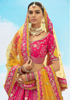 Monjolika Fashion Rani Pink Silk Embroidered Reception Lehenga Choli | Grocsy