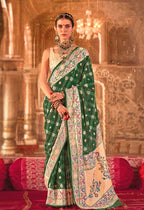 Monjolika Fashion Green Bandhej Print Silk Blend Ceremonial Contemporary Saree | Grocsy
