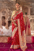 Monjolika Fashion Red Bandhej Print Silk Blend Ceremonial Contemporary Saree | Grocsy