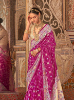 Monjolika Fashion Rani Pink Bandhej Print Silk Blend Ceremonial Contemporary Saree | Grocsy