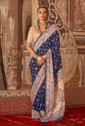Monjolika Fashion Navy Blue Bandhej Print Silk Blend Ceremonial Contemporary Saree | Grocsy
