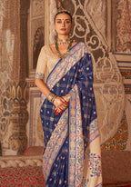 Monjolika Fashion Navy Blue Bandhej Print Silk Blend Ceremonial Contemporary Saree | Grocsy