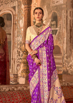 Monjolika Fashion Dark Violet Bandhej Print Silk Blend Ceremonial Contemporary Saree | Grocsy