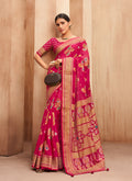 Monjolika Fashion Georgette Traditional Saree with Woven Work for Festival in Rani Pink | Grocsy