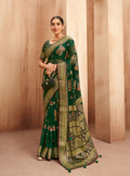 Monjolika Fashion Georgette Traditional Saree with Woven Work for Festival in Green | Grocsy