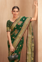 Monjolika Fashion Georgette Traditional Saree with Woven Work for Festival in Green | Grocsy