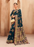 Monjolika Fashion Georgette Traditional Saree with Woven Work for Festival in Teal | Grocsy