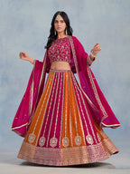 Monjolika Fashion Rani Pink Embroidered Faux Georgette Lehenga Choli | Grocsy