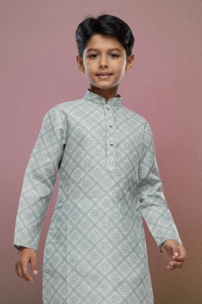 Raivat Ethnic Cotton Digital Print Kids Kurta Pajama In Pista Green Colour | Grocsy