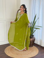 The52 Gorgeous Chikankari Work with Pure Cotton Fabric Straight Kurta, Pant and Dupatta Set | Grocsy