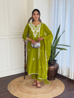 The52 Gorgeous Chikankari Work with Pure Cotton Fabric Straight Kurta, Pant and Dupatta Set | Grocsy
