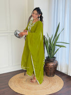 The52 Gorgeous Chikankari Work with Pure Cotton Fabric Straight Kurta, Pant and Dupatta Set | Grocsy