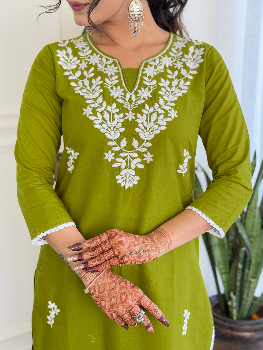 The52 Gorgeous Chikankari Work with Pure Cotton Fabric Straight Kurta, Pant and Dupatta Set | Grocsy