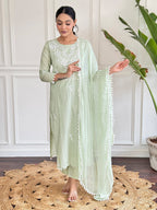 The52 Gorgeous Chikankari Work with Pure Cotton Fabric Straight Kurta, Pant and Dupatta Set | Grocsy
