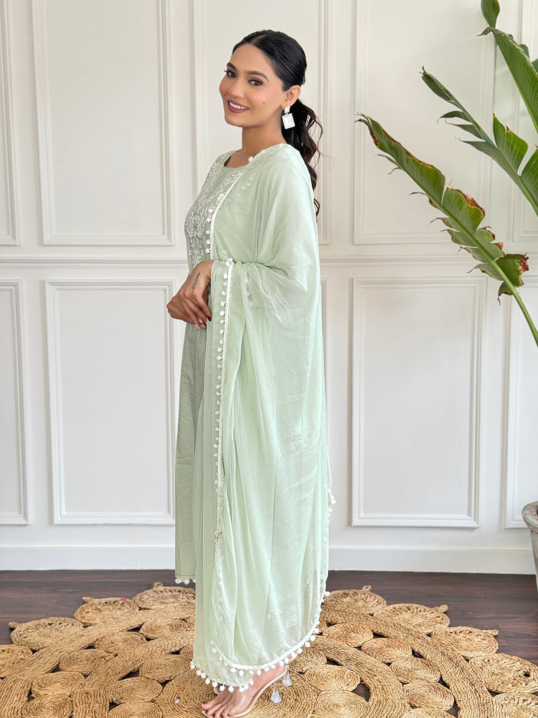 The52 Gorgeous Chikankari Work with Pure Cotton Fabric Straight Kurta, Pant and Dupatta Set | Grocsy