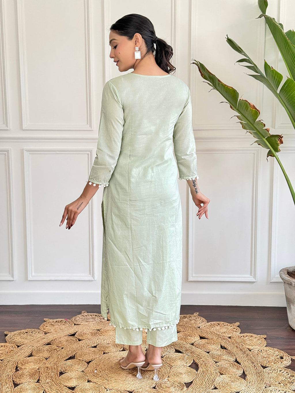The52 Gorgeous Chikankari Work with Pure Cotton Fabric Straight Kurta, Pant and Dupatta Set | Grocsy