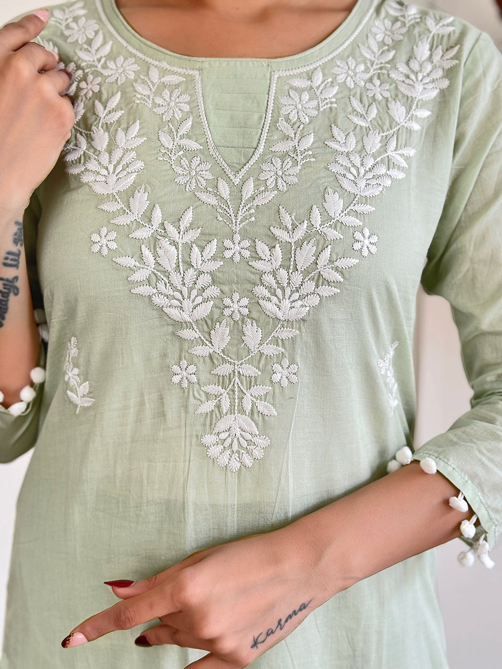 The52 Gorgeous Chikankari Work with Pure Cotton Fabric Straight Kurta, Pant and Dupatta Set | Grocsy