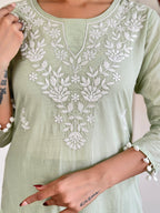 The52 Gorgeous Chikankari Work with Pure Cotton Fabric Straight Kurta, Pant and Dupatta Set | Grocsy