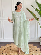 The52 Gorgeous Chikankari Work with Pure Cotton Fabric Straight Kurta, Pant and Dupatta Set | Grocsy