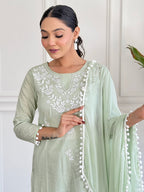 The52 Gorgeous Chikankari Work with Pure Cotton Fabric Straight Kurta, Pant and Dupatta Set | Grocsy