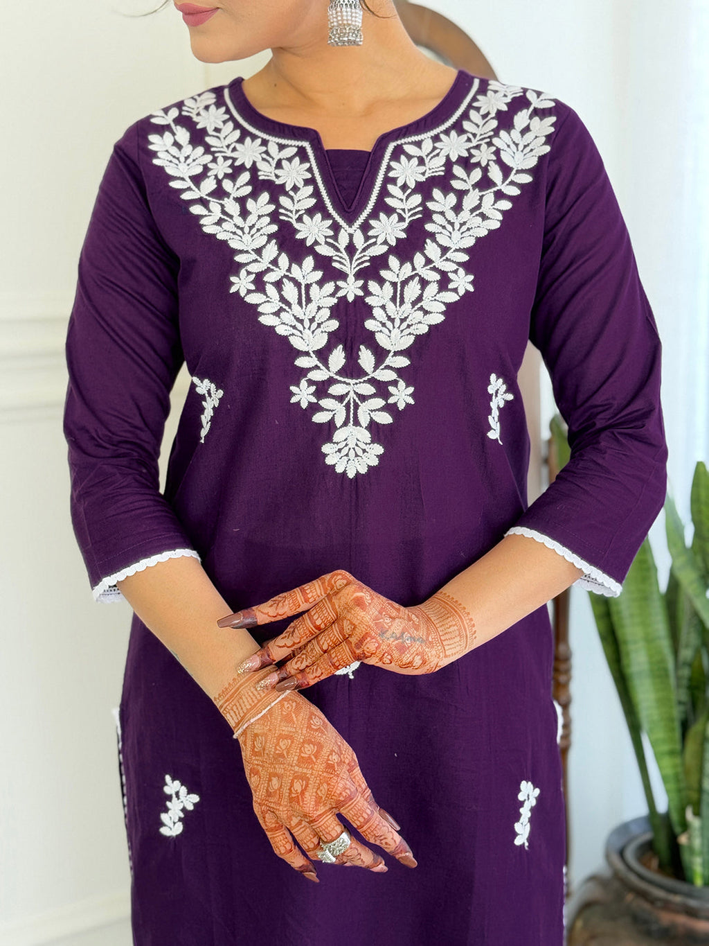 The52 Gorgeous Chikankari Work with Pure Cotton Fabric Straight Kurta, Pant and Dupatta Set | Grocsy