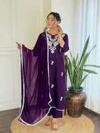 The52 Gorgeous Chikankari Work with Pure Cotton Fabric Straight Kurta, Pant and Dupatta Set | Grocsy