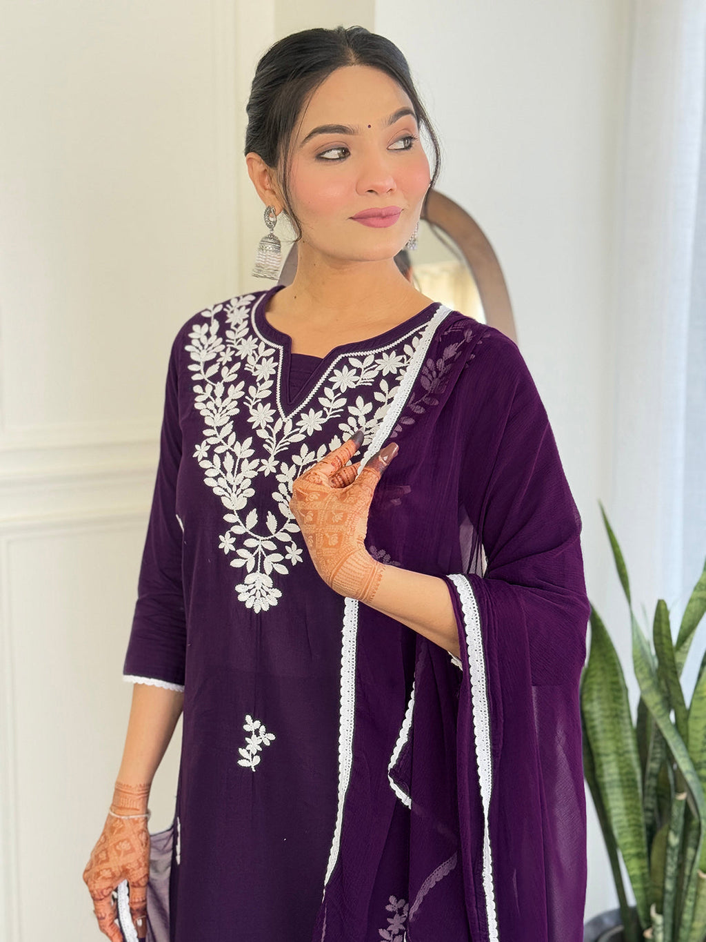 The52 Gorgeous Chikankari Work with Pure Cotton Fabric Straight Kurta, Pant and Dupatta Set | Grocsy