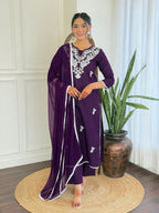The52 Gorgeous Chikankari Work with Pure Cotton Fabric Straight Kurta, Pant and Dupatta Set | Grocsy