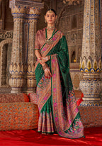 Monjolika Fashion Dark Green Printed Silk Blend Embellished Saree | Grocsy