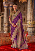 Monjolika Fashion Purple Printed Silk Blend Embellished Saree | Grocsy