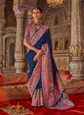 Monjolika Fashion Navy Blue Printed Silk Blend Embellished Saree | Grocsy