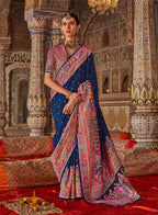 Monjolika Fashion Navy Blue Printed Silk Blend Embellished Saree | Grocsy