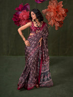 Monjolika Fashion Black Satin Crepe Printed Contemporary Saree | Grocsy