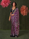 Monjolika Fashion Purple Satin Crepe Printed Contemporary Saree | Grocsy