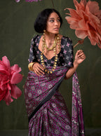 Monjolika Fashion Purple Satin Crepe Printed Contemporary Saree | Grocsy