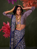 Monjolika Fashion Blue Satin Crepe Printed Contemporary Saree | Grocsy
