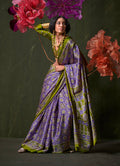 Monjolika Fashion Violet Satin Crepe Printed Contemporary Saree | Grocsy