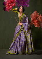 Monjolika Fashion Violet Satin Crepe Printed Contemporary Saree | Grocsy