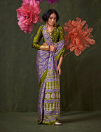 Monjolika Fashion Violet Satin Crepe Printed Contemporary Saree | Grocsy