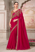 Monjolika Fashion Rani Pink Embroidered Sequins Satin Silk Classic Saree | Grocsy