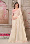 Monjolika Fashion Embroidered Satin Silk Off White Designer Saree | Grocsy