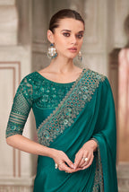 Monjolika Fashion Teal Green Satin Silk Embroidered Sequins Traditional Saree | Grocsy