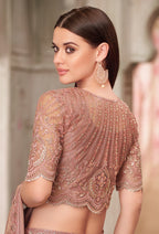 Monjolika Fashion Embroidered Brown Shimmer Satin Silk Classic Saree | Grocsy