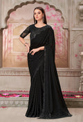 Monjolika Fashion Black Sequins Georgette Engagement Trendy Saree | Grocsy