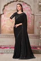 Monjolika Fashion Black Sequins Georgette Engagement Trendy Saree | Grocsy