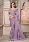 Monjolika Fashion Lavender Embroidered Chiffon Silk Engagement Classic Saree | Grocsy