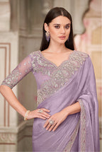 Monjolika Fashion Lavender Embroidered Chiffon Silk Engagement Classic Saree | Grocsy