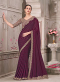 Monjolika Fashion Wine Georgette Silk Embroidered Sequins Contemporary Saree | Grocsy