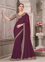 Monjolika Fashion Wine Georgette Silk Embroidered Sequins Contemporary Saree | Grocsy