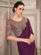 Monjolika Fashion Wine Georgette Silk Embroidered Sequins Contemporary Saree | Grocsy